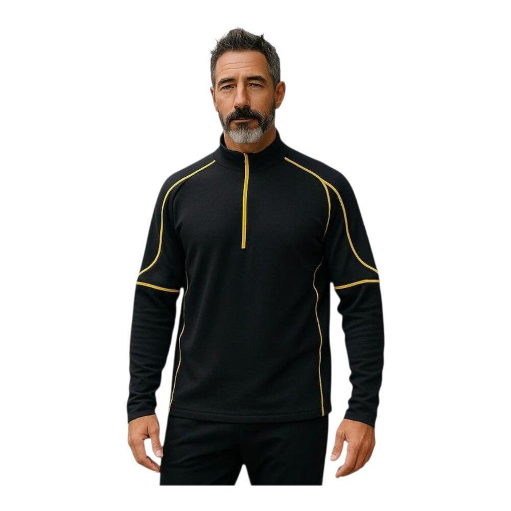 Obermeyer Quarter Zip Black Base Layer Fleece Lined Ski Performance Men's L Top